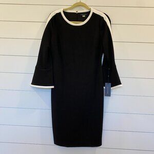 NWT Tommy Hilfiger 8 Black Long Sleeve Bell Sleeve w White Piping Dress